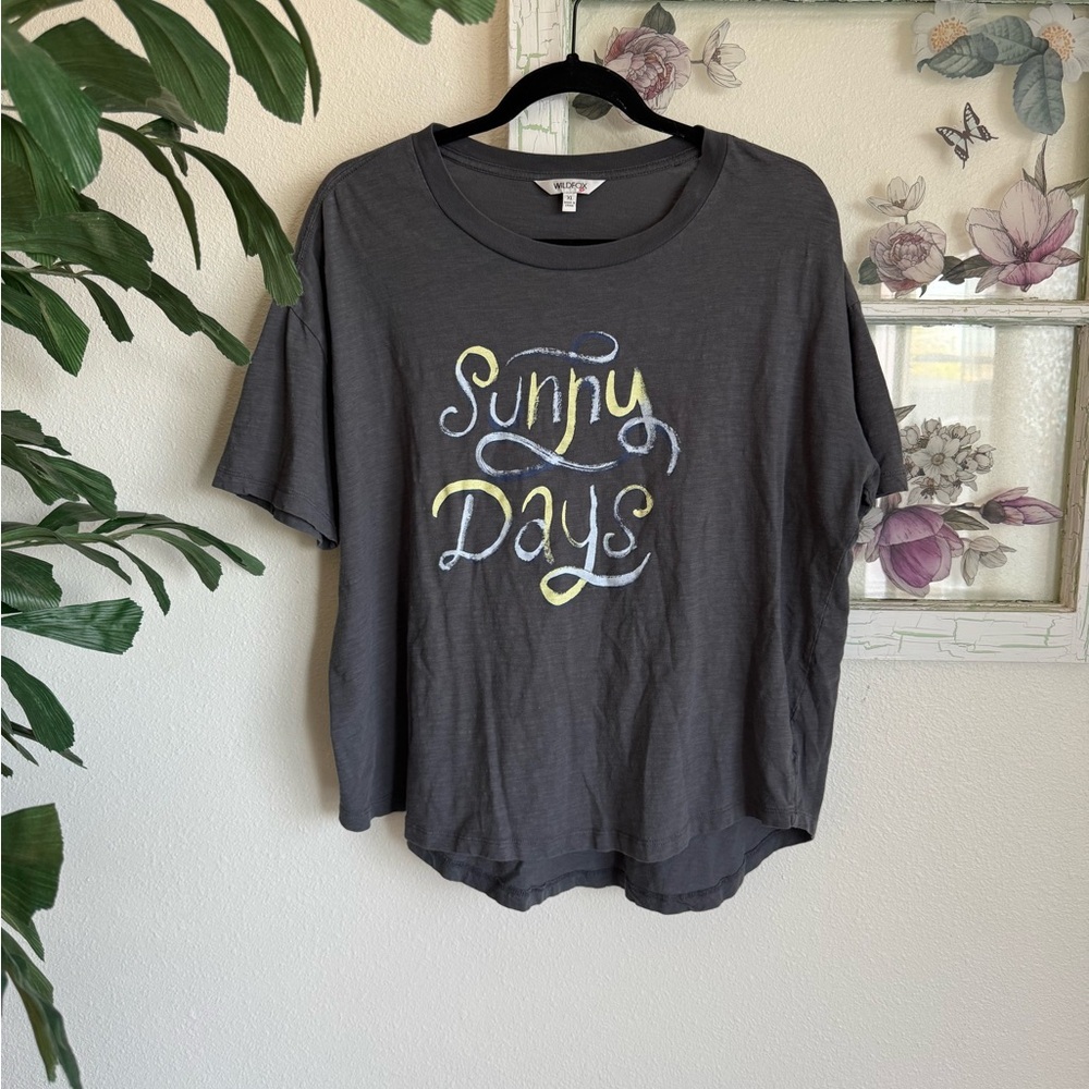 Wildfox Charcoal Graphic Tee with Pastel Accents